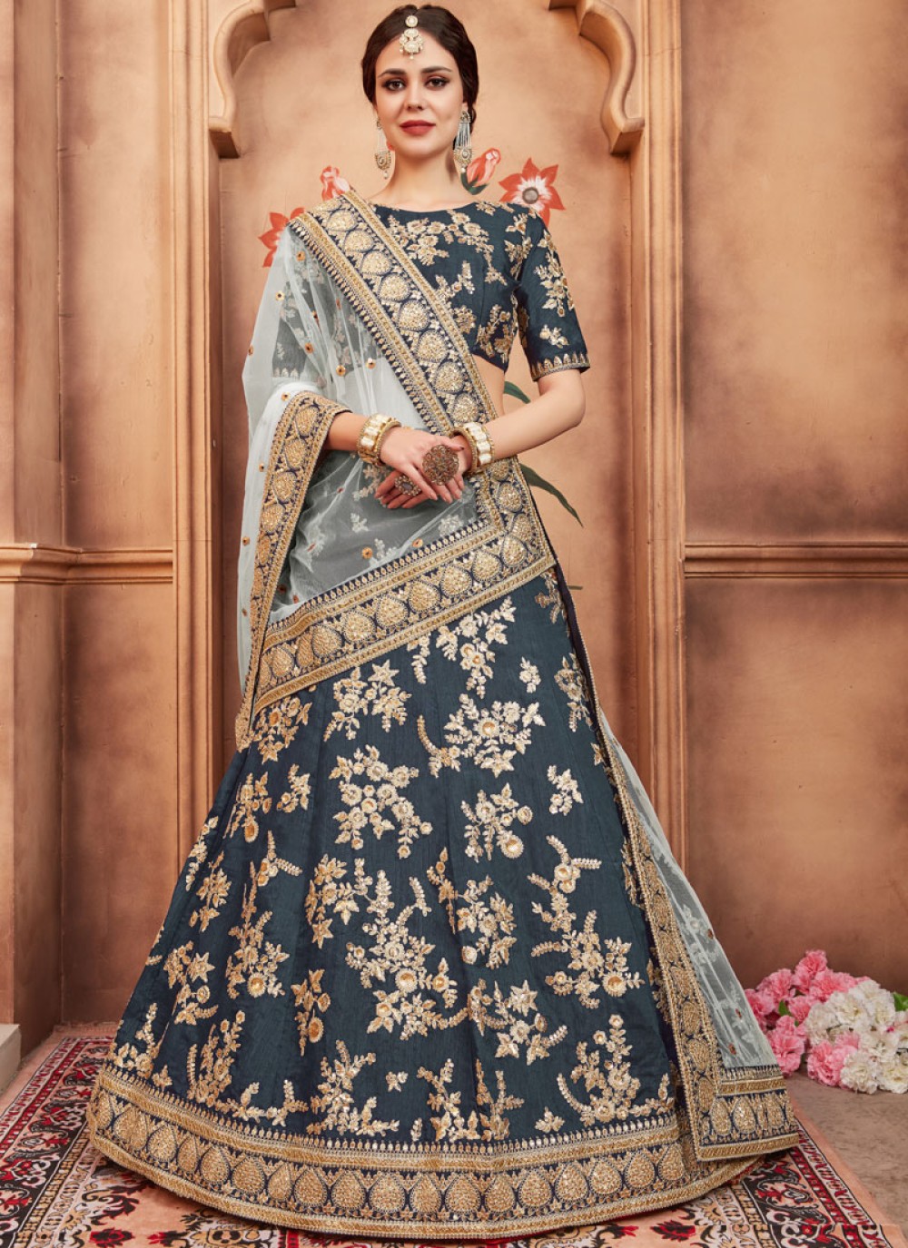 Pretty Blue Lehenga Choli Indian Lengha Chunri Ethnic Silk Wedding Wear Sari