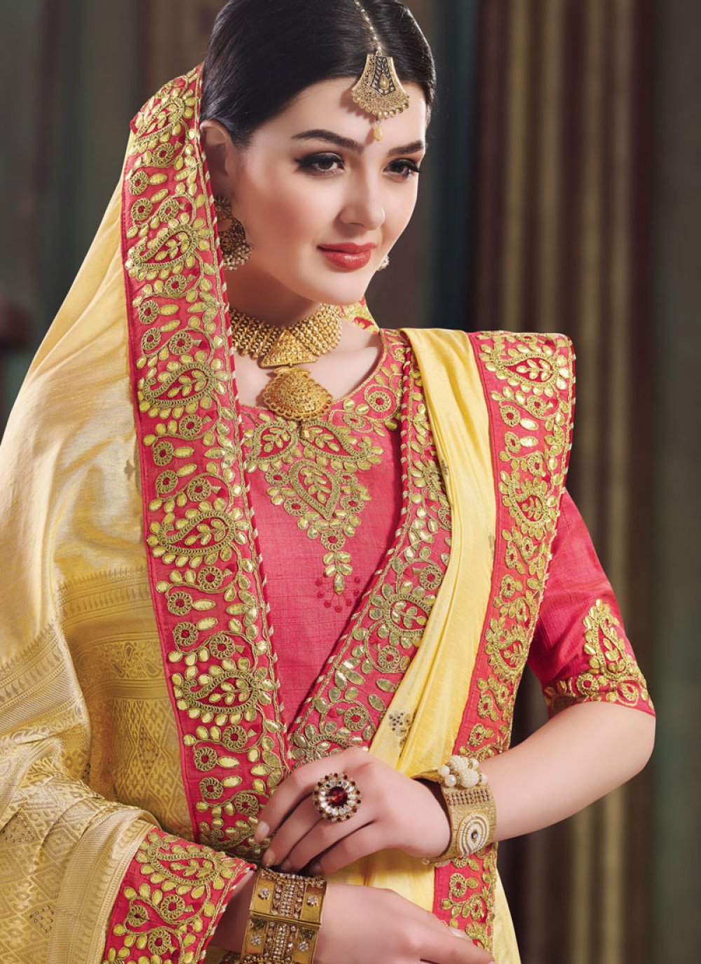 Buy Online Traditional Designer Saree Patch Border Art Silk in Yellow ...