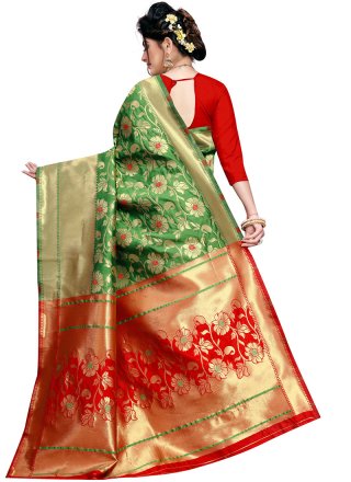 Traditional Designer Saree Weaving Art Silk in Green and Red