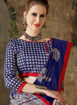 Traditional Saree Abstract Print Art Silk in Blue
