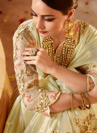 Traditional Saree Embroidered Faux Georgette in Beige
