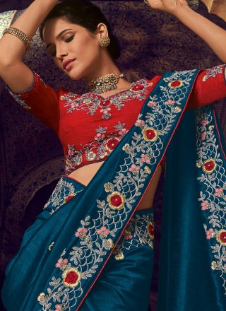 Traditional Saree Embroidered Georgette in Blue