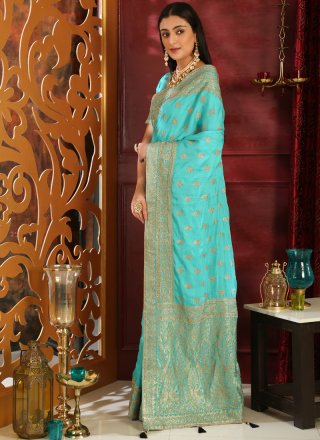 Turquoise Art Silk Wedding Classic Saree
