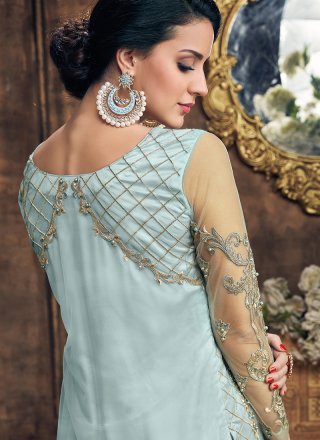 Turquoise Embroidered Net Pakistani Salwar Suit