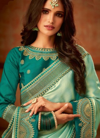 Turquoise Fancy Fabric Silk Saree