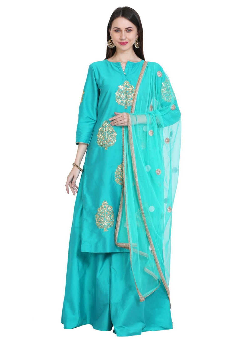 Turquoise Mehndi Readymade Salwar Suit