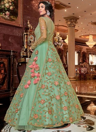 Turquoise Net Trendy Anarkali Salwar Suit