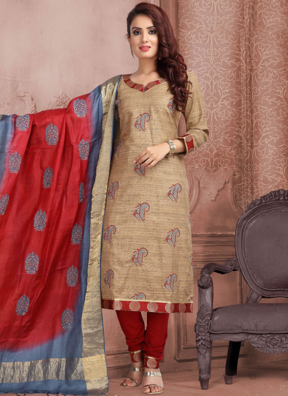 Tussar silk outlet churidar neck designs