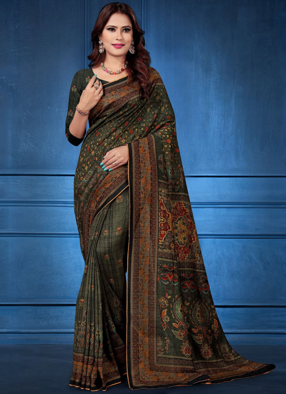 Tussar Silk Digital Print Printed Saree in Multi Colour