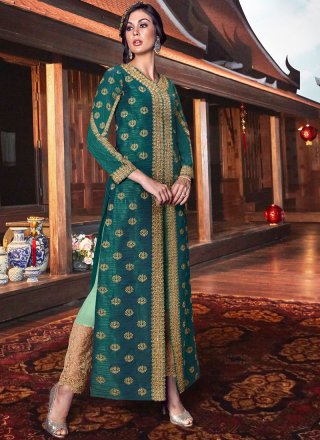 Tussar Silk Lace Floor Length Anarkali Suit