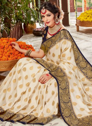 Tussar Silk Woven White Designer Traditional Saree