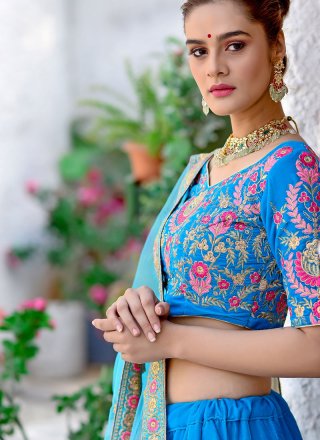 Velvet Blue Embroidered Trendy Lehenga Choli