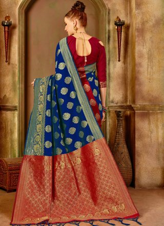 Weaving Art Silk Designer Traditional Saree in Blue and Maroon