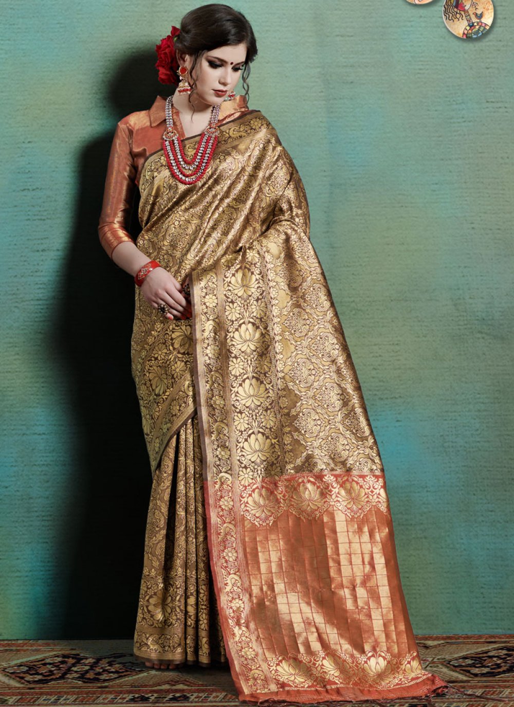 Weaving Beige Art Silk Designer Traditional Saree