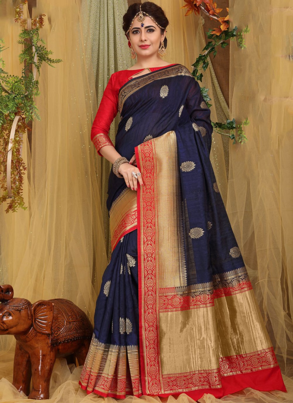 Weaving Fancy Fabric Blue Traditional Designer Saree