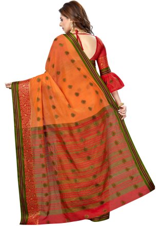 Weaving Silk Orange Casual Saree