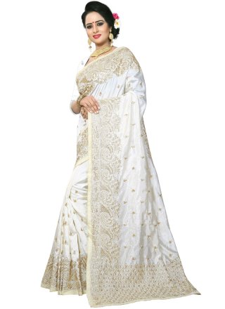 White Art Silk Traditional Designer Saree