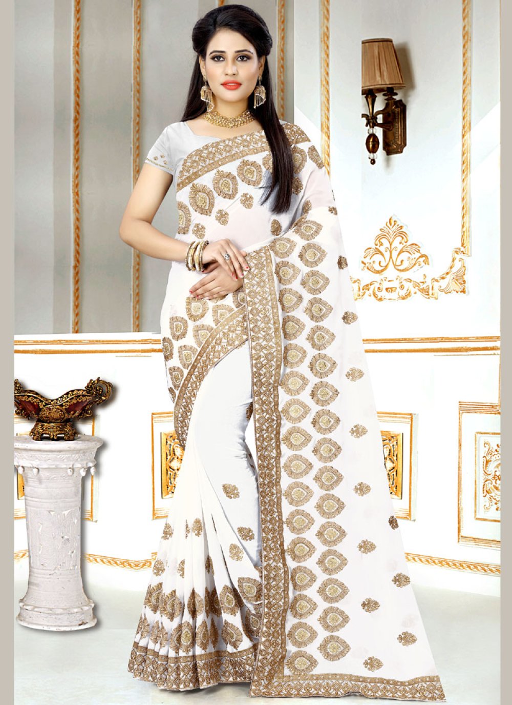 white wedding saree images