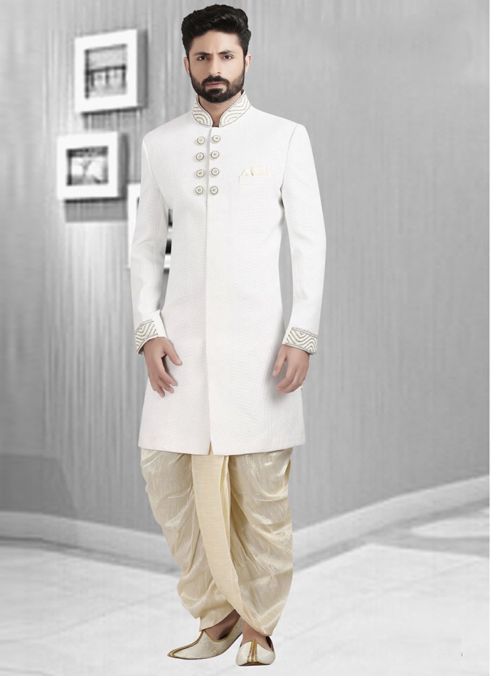 white sherwani suit