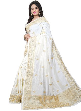 White Embroidered Designer Traditional Saree