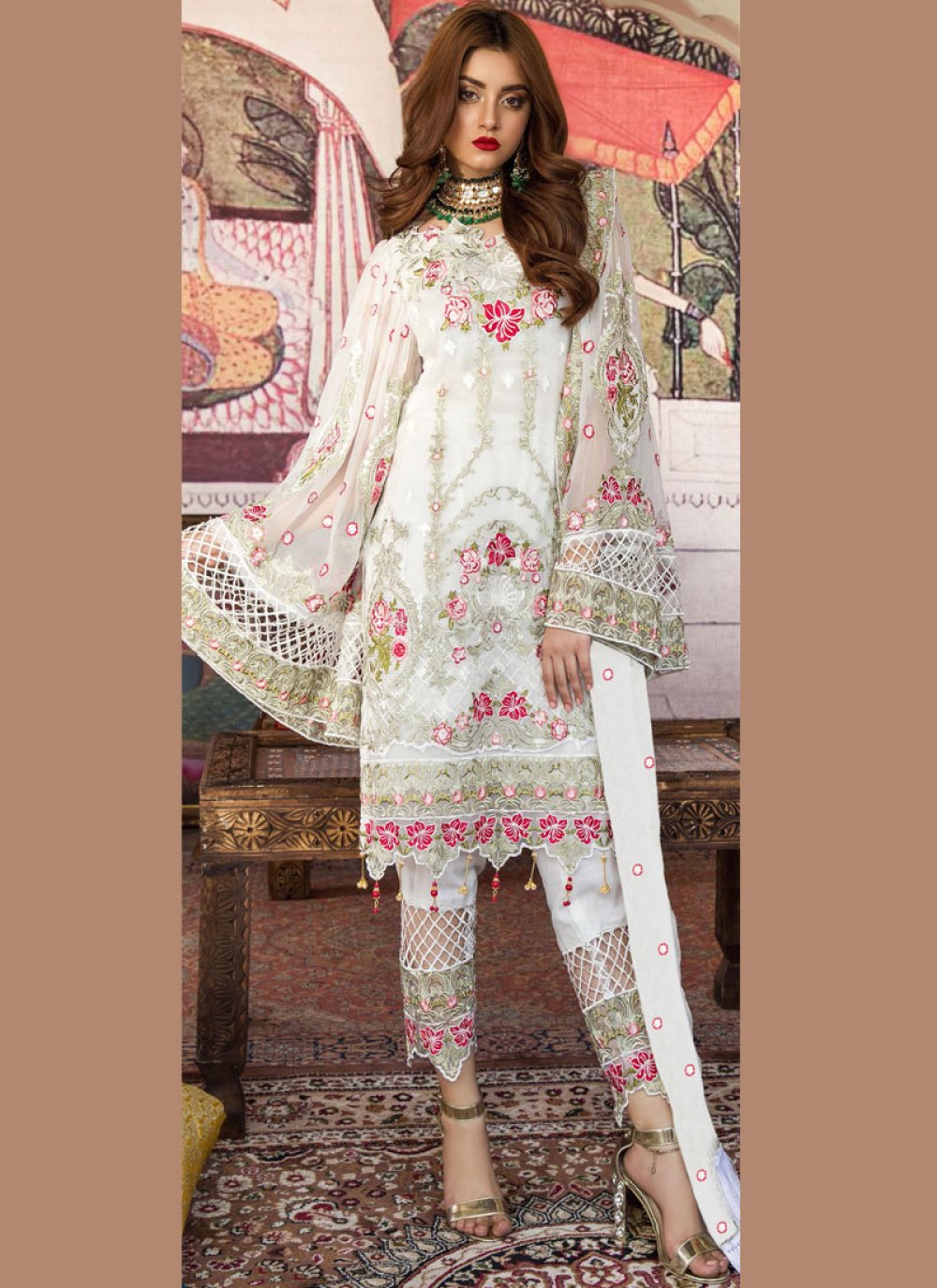 White Resham Designer Pakistani Suit ...