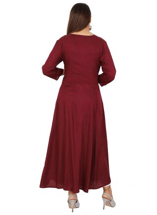 Wine Embroidered Rayon Party Wear Kurti
