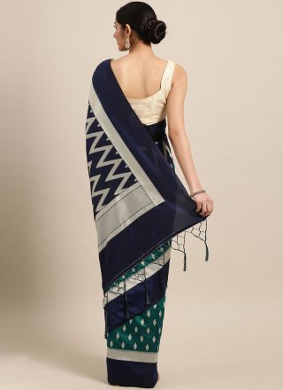 Woven Green and Navy Blue Art Silk Designer Traditional Saree