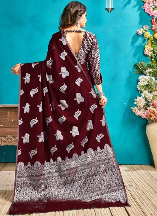 Woven Maroon Art Silk Designer Traditional Saree