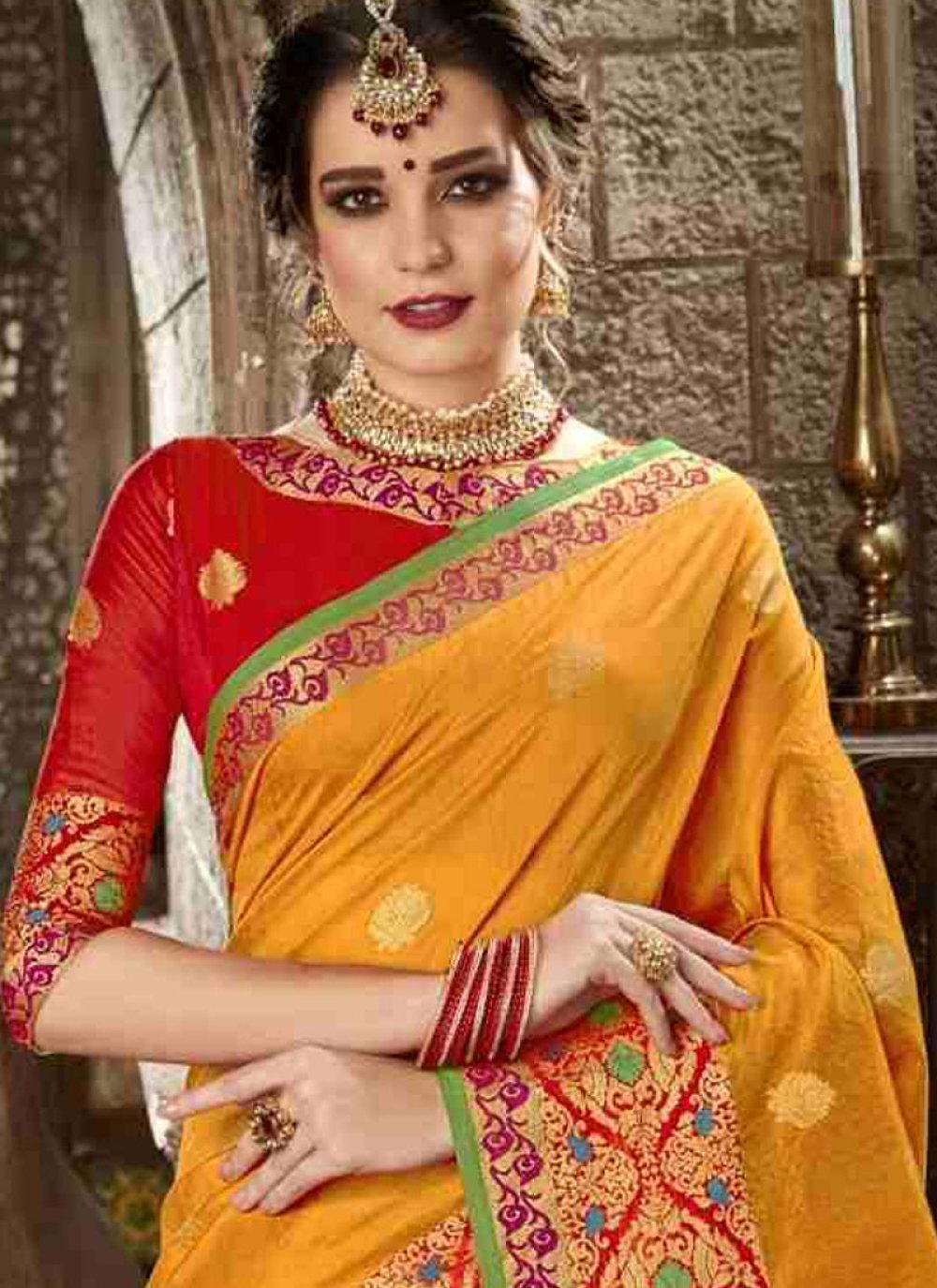 Buy Woven Mustard Designer Traditional Saree Online : 101282