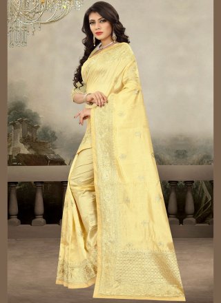 Yellow Art Silk Zari Traditional Designer Saree