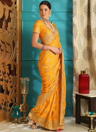 Yellow Ceremonial Art Silk Designer Saree