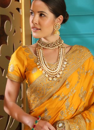 Yellow Ceremonial Art Silk Designer Saree