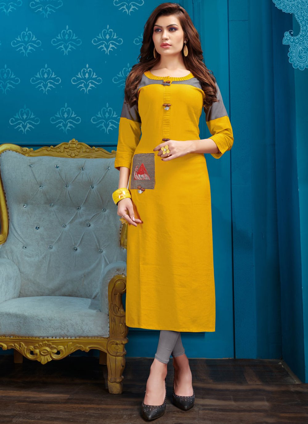 Share more than 162 yellow and grey combination kurti super hot