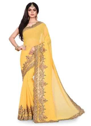 Yellow Embroidered Festival Designer Traditional Saree