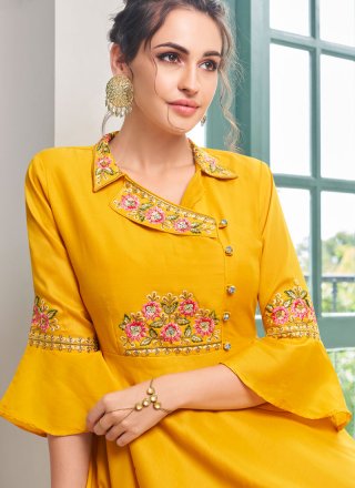 Yellow Embroidered Maslin Silk Designer Palazzo Salwar Suit