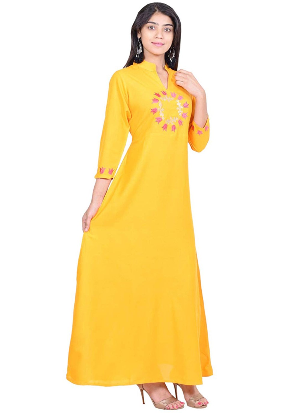 Yellow Embroidered Party Casual Kurti