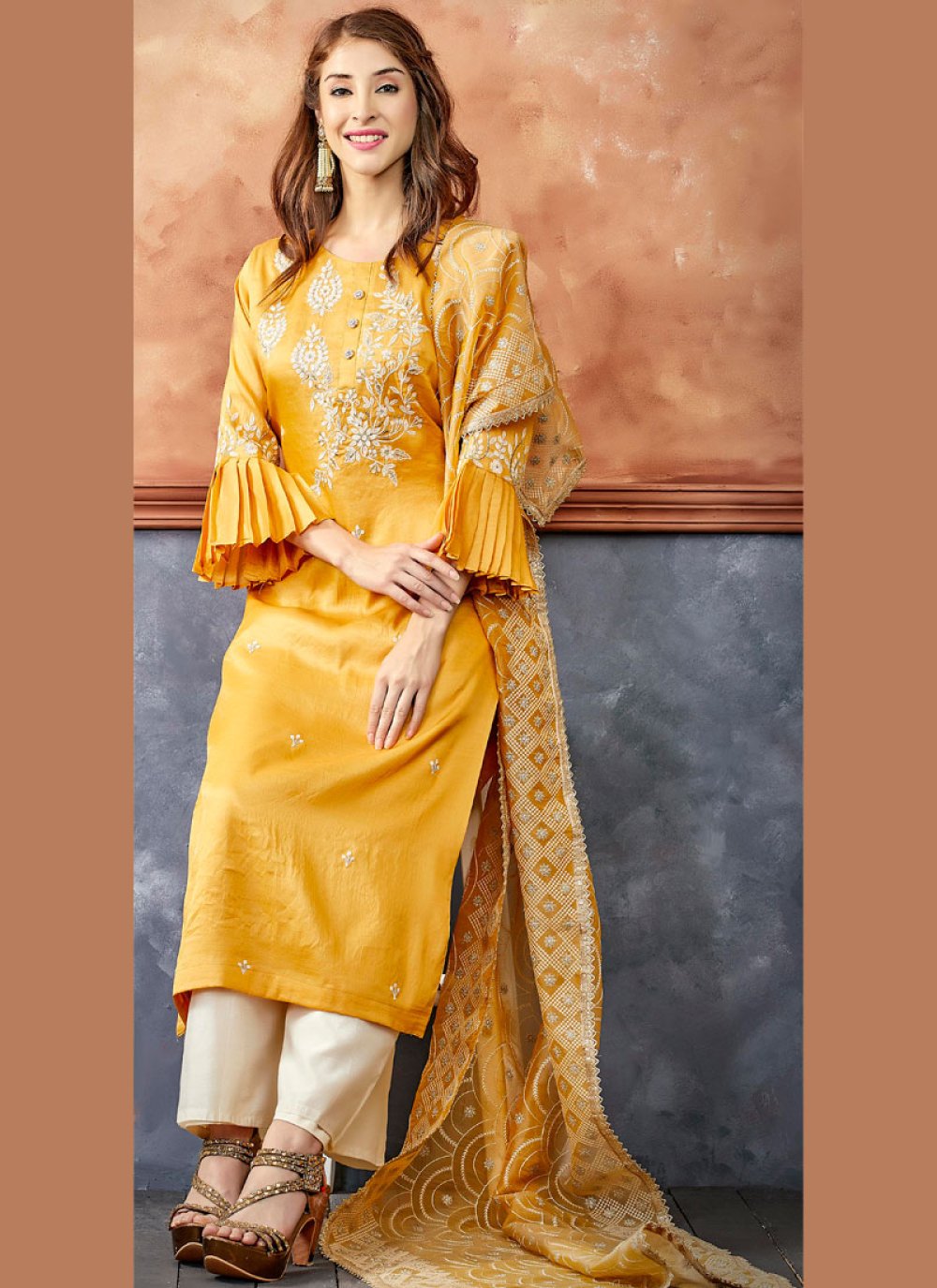 Yellow Fancy Fabric Readymade Suit