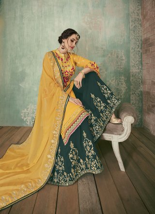 Yellow Faux Georgette Resham Designer Pakistani Suit