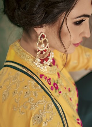 Yellow Faux Georgette Resham Designer Pakistani Suit