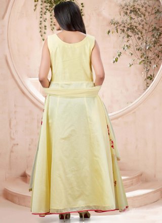 Yellow Machine Embroidery  Trendy Gown
