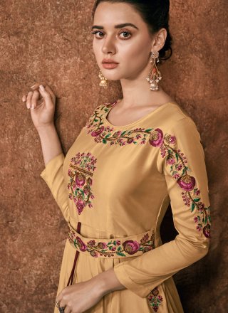 Yellow Mehndi Rayon Anarkali Salwar Suit