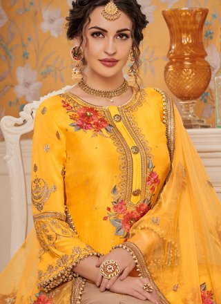 Yellow Mehndi Viscose Designer Palazzo Salwar Kameez