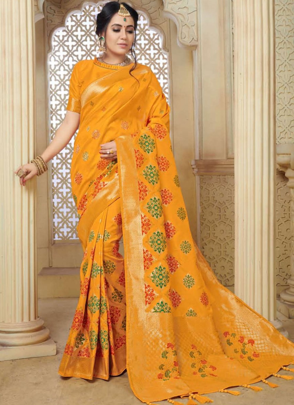 Buy Yellow Weaving Art Silk Designer Traditional Saree : 132912 -