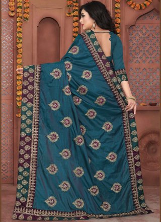 Zari Art Silk Traditional Designer Saree in Teal