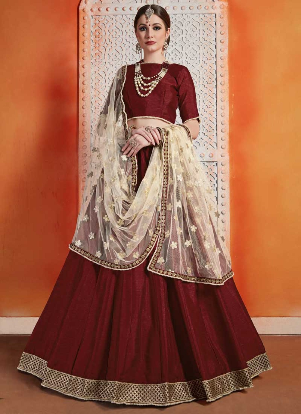 Buy Rosewood Maroon Lehenga Choli online-Karagiri