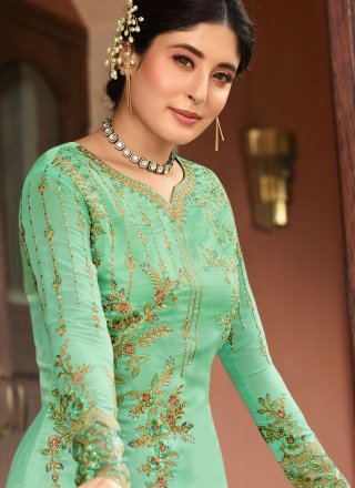 Zari Turquoise Georgette Pant Style Suit