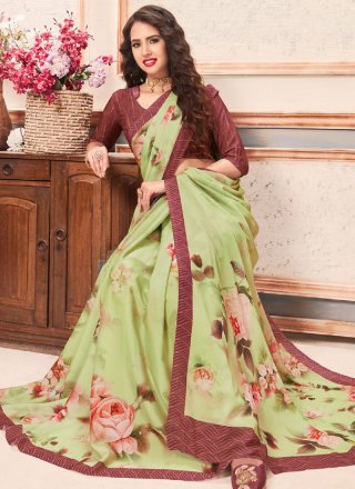 Abstract Print Faux Crepe Printed Saree in Multi Colour