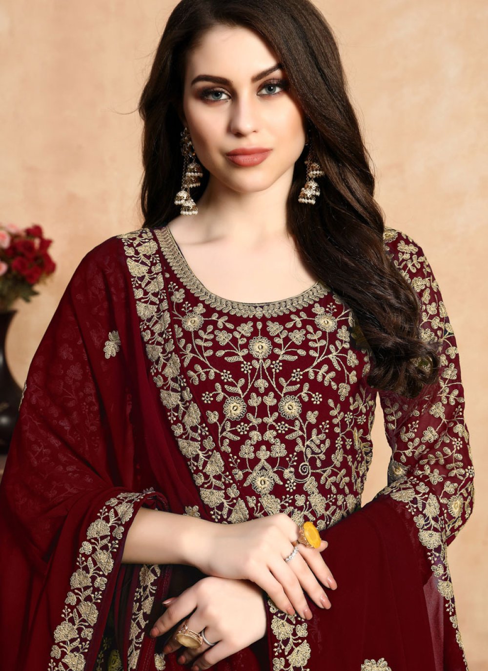 Buy Online Anarkali Salwar Kameez Resham Georgette in Maroon : 146924 ...