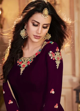 Art Banarasi Silk Purple Embroidered Salwar Suit