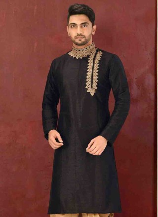Art Dupion Silk Black Kurta